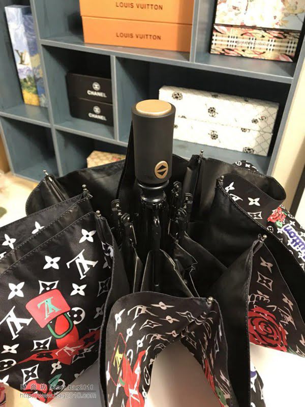 LV路易威登傘 超爆款 極品LV 2019火爆自動傘 四葉草 玫瑰花圖案 自動晴雨傘 防曬隔熱 防紫外線  zm1046